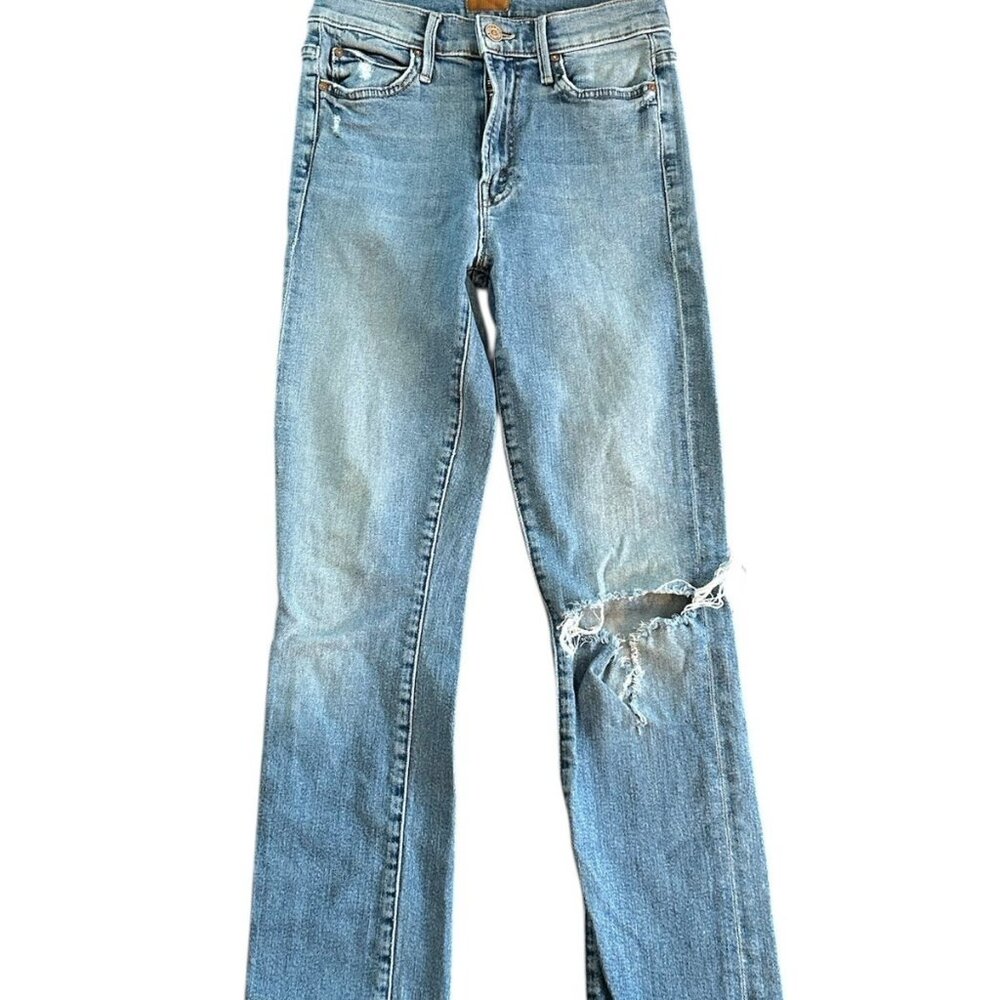 MOTHER The Rascal Frayed Ankle Slim Jeans Medium Wash Distressed Sz 25
